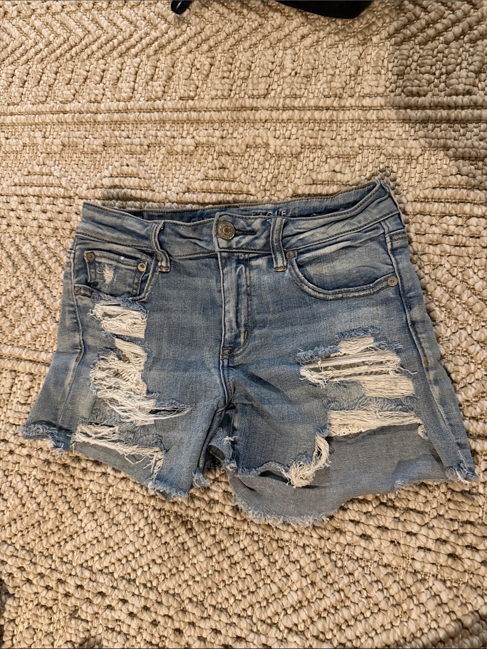 American Eagle Outfitters Light Blue Distressed Denim Shorts